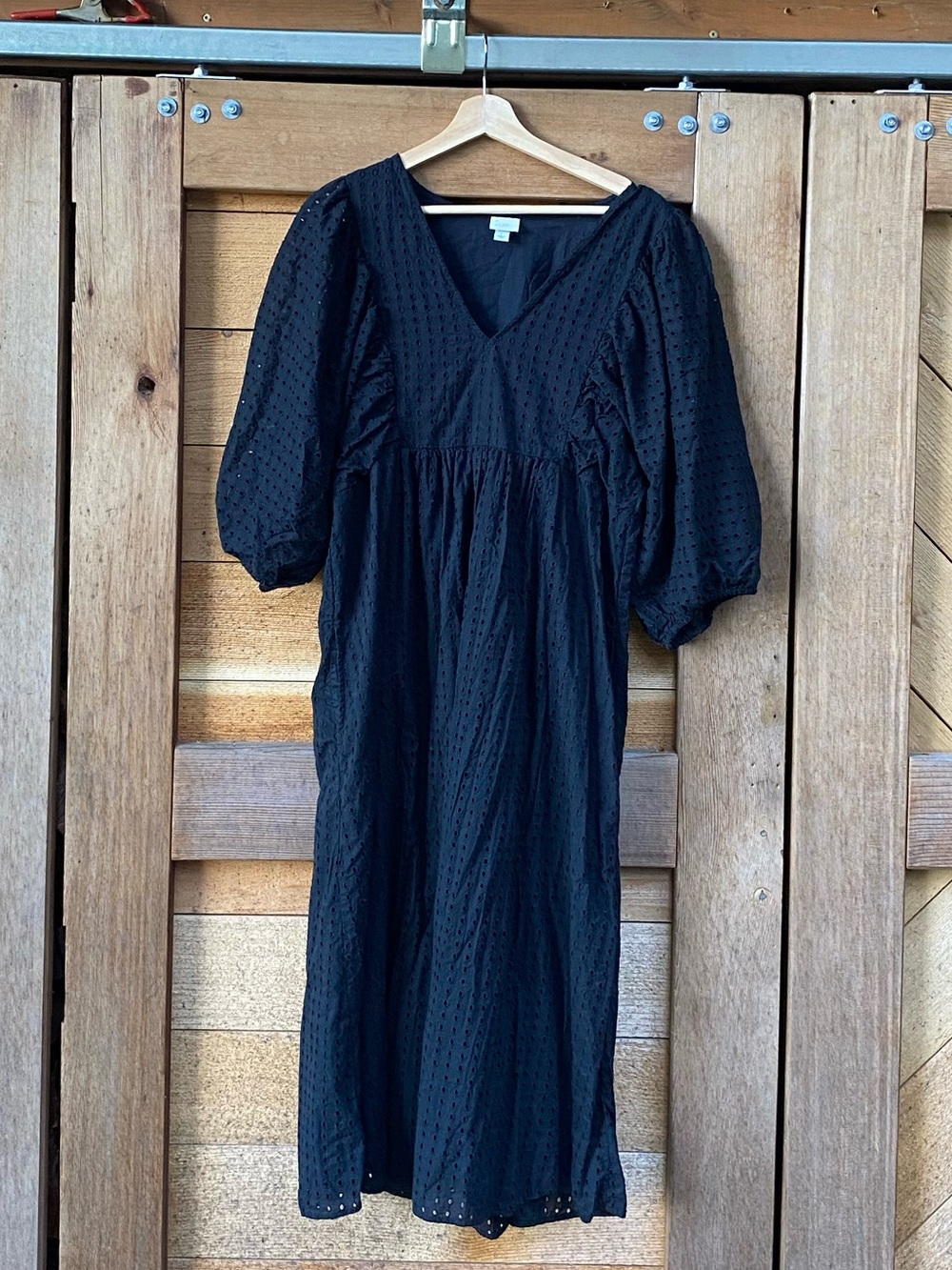 a new day Black Puff-Sleeve V-Neck Midi Dress